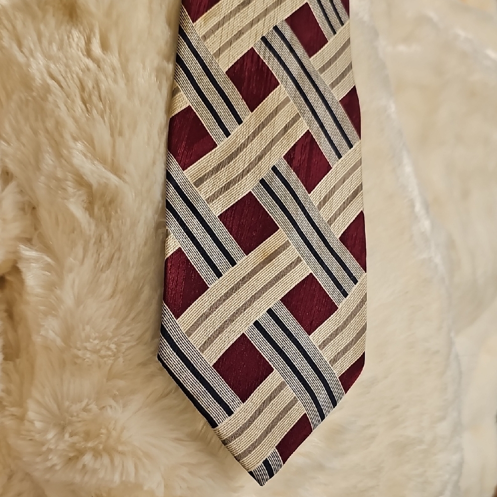 Elegant Burgundy, Beige, Gray‎ Men's Tie By ANGELINO ITALY 100% SILK